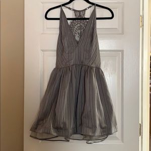 bebe silver metallic cocktail dress